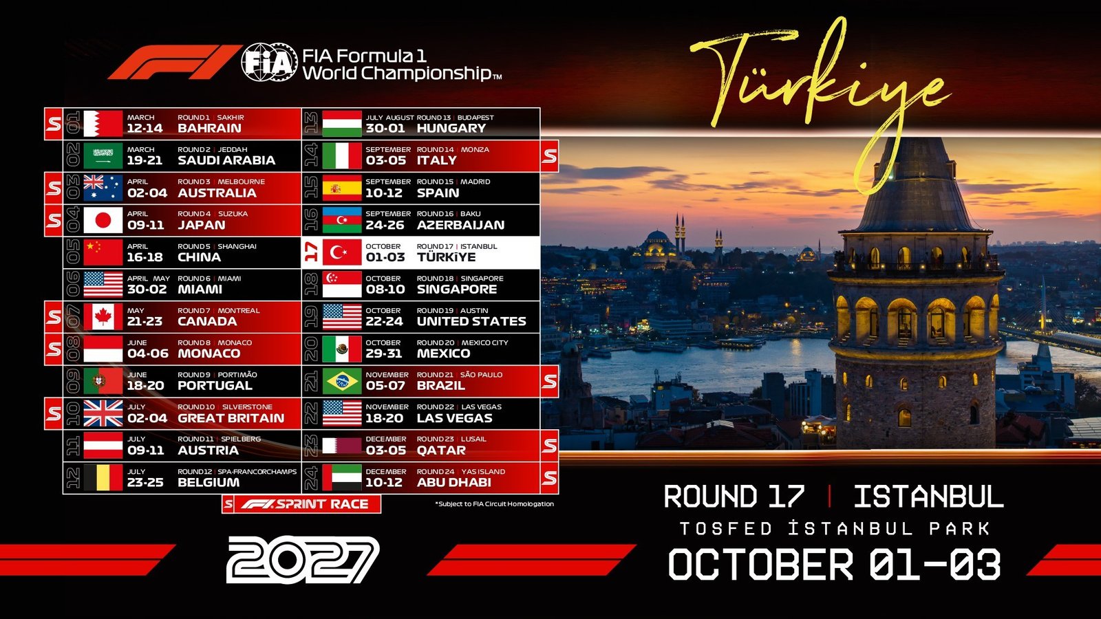 Formula 1, 1-3 Ekim 2027 Tarihlerinde Yeniden İstanbul Park'a Dönüyor